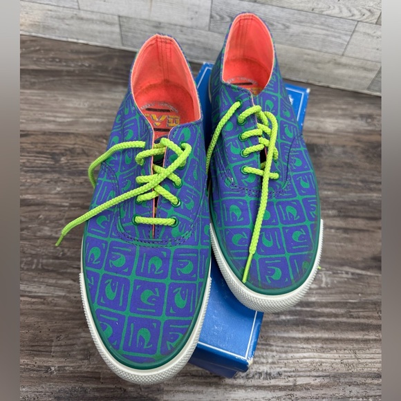 Vintage 90s Sperry Top-Sider Active CVO Print Sneakers Neon Purple Green Size 8 - Picture 3 of 11